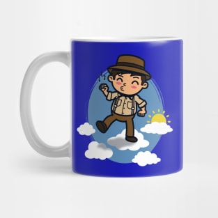 Cute Kawaii Man Walking On The Clouds Funny Cartoon Mug